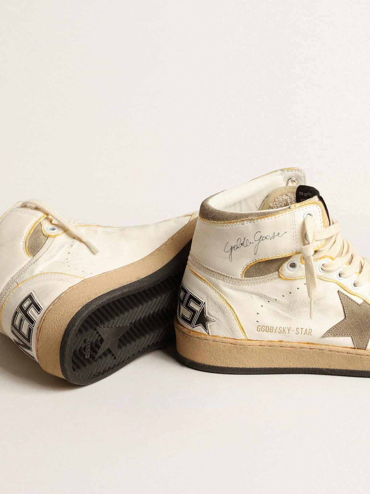 Men’s Sky-Star in white nappa leather with dove-gray suede star - 4