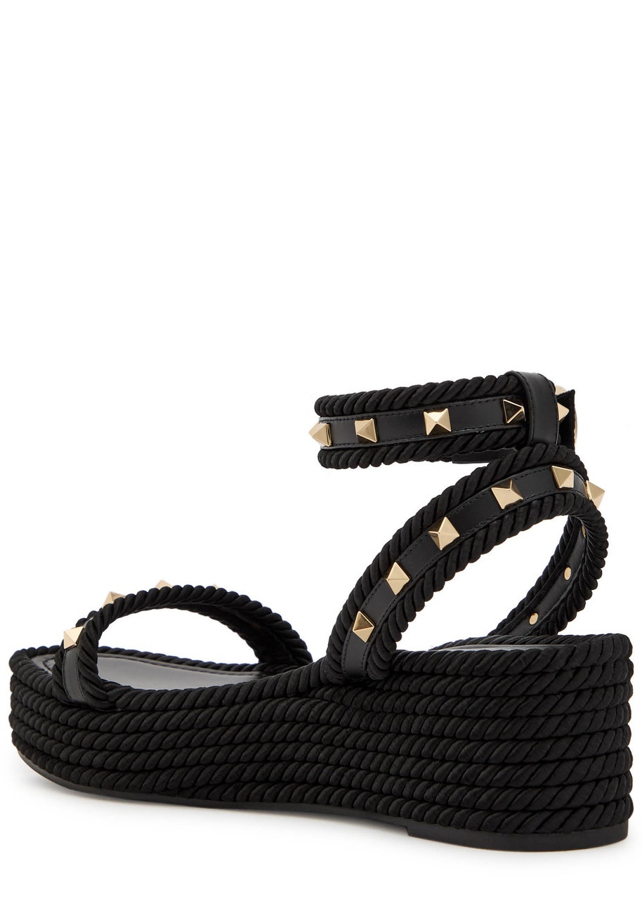Valentino Rockstud Torchon Silk Espadrille Wedge Sandals - 2