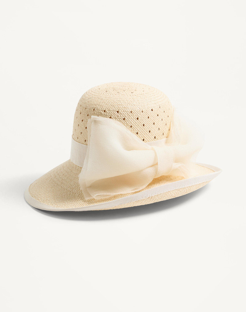 VLOGO SIGNATURE HAT IN PERFORATED PANAMA WITH ORGANZA BOW 3