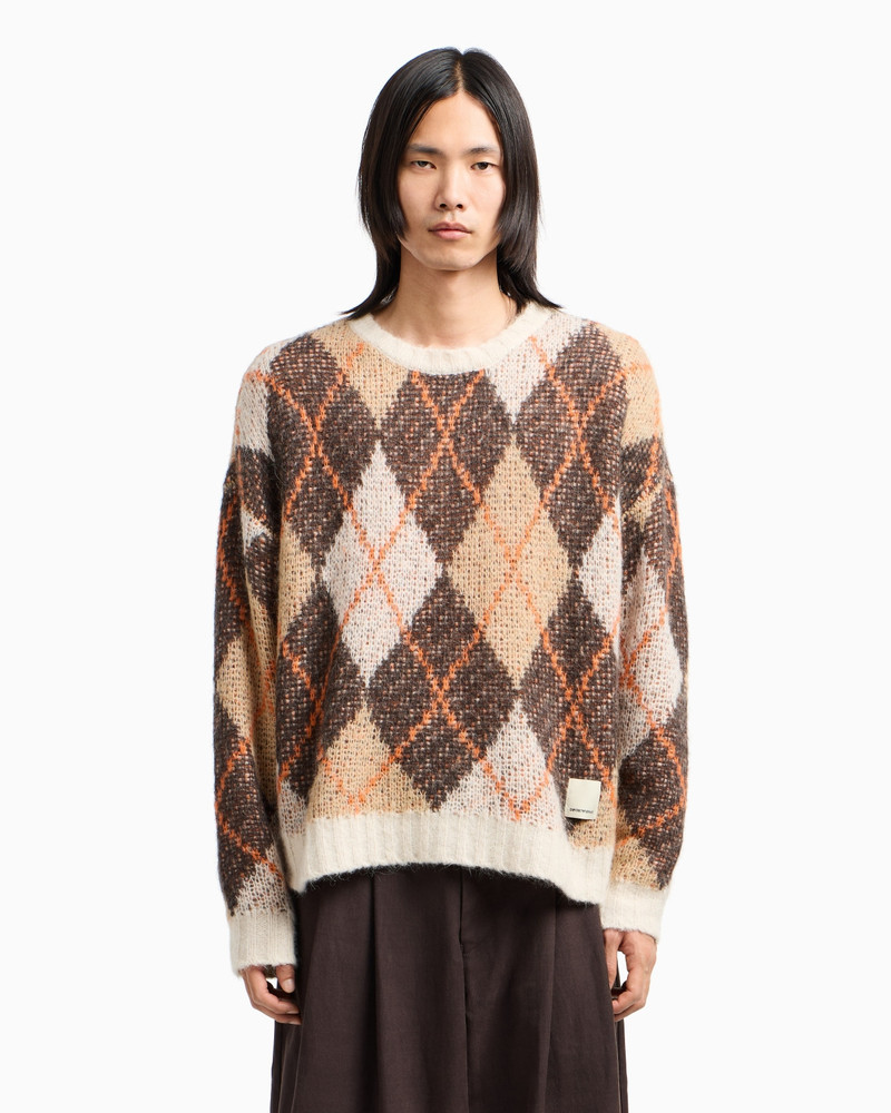 EMPORIO ARMANI NEW YORK CAPSULE COLLECTION OVERSIZED JUMPER IN A JACQUARD WOOL BLEND WITH AN ARGYLE MOTIF outlook