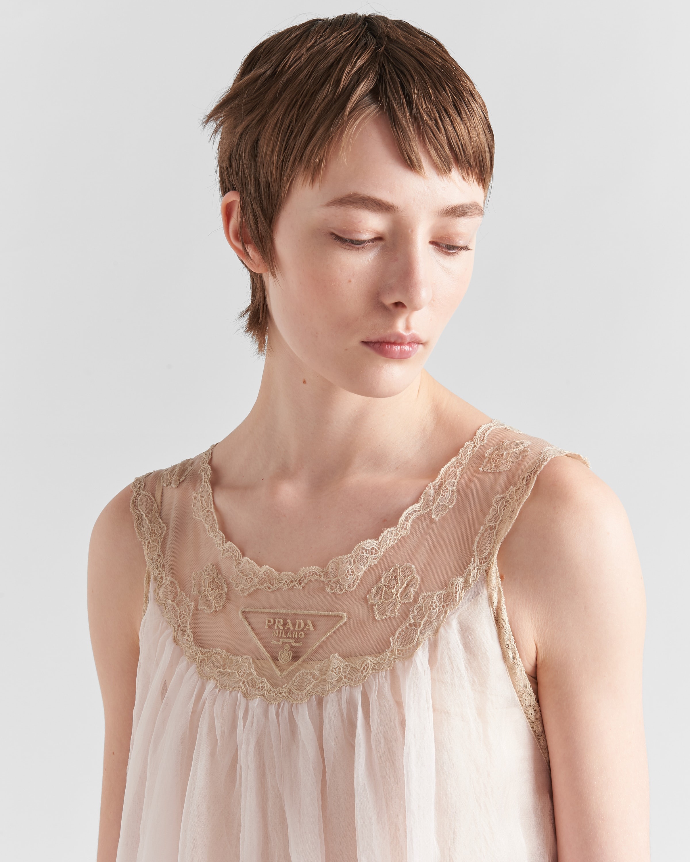Prada Nylonette and lace midi-dress | REVERSIBLE