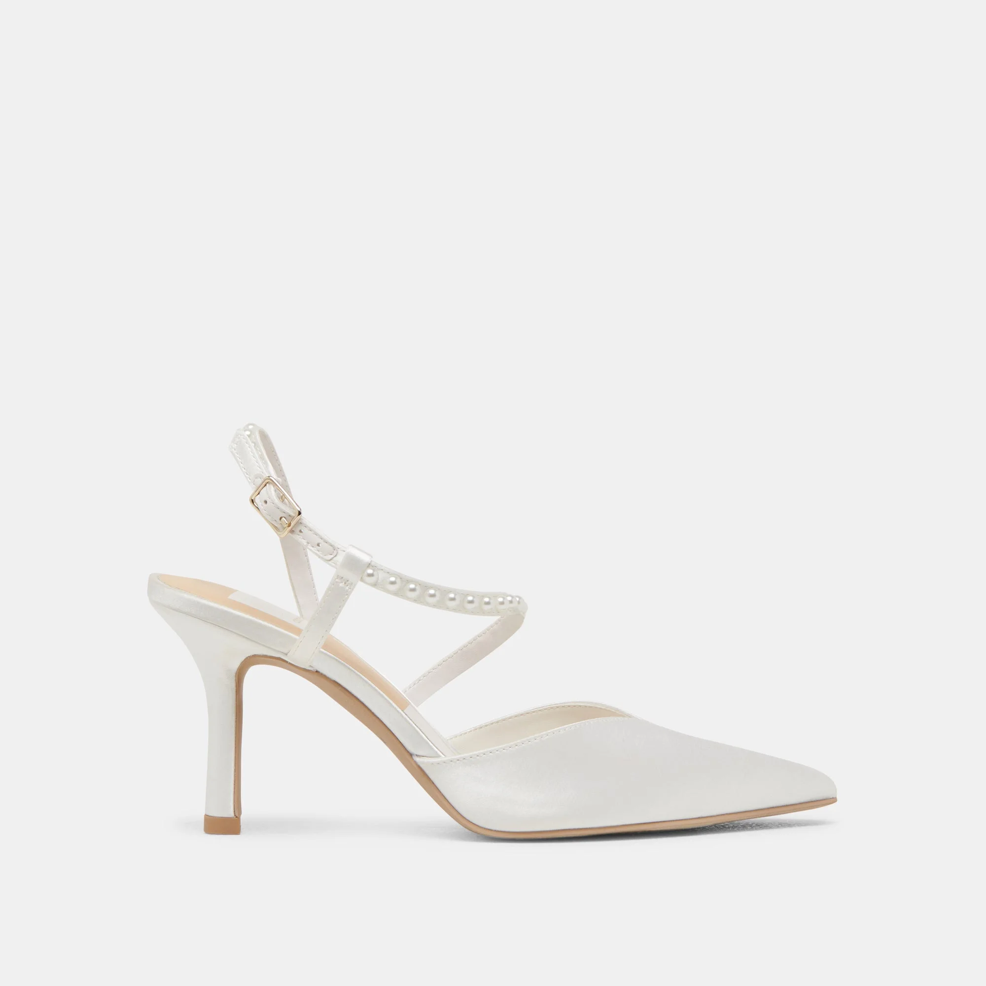 KAMRA PEARL HEELS TRUE WHITE SATIN - 1