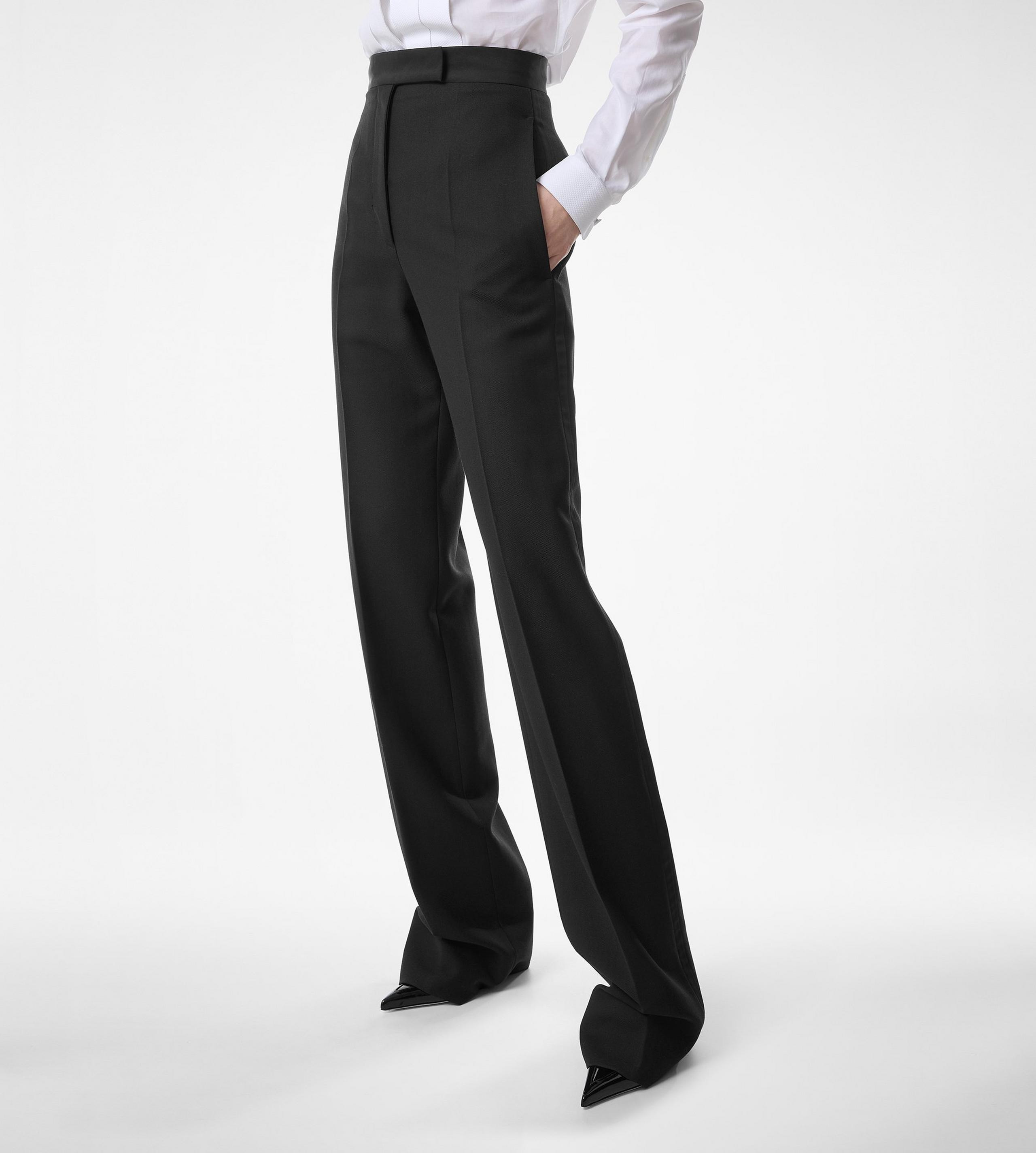 WOOL SILK BLEND HIGH-WAISTED TUXEDO PANTS - 4