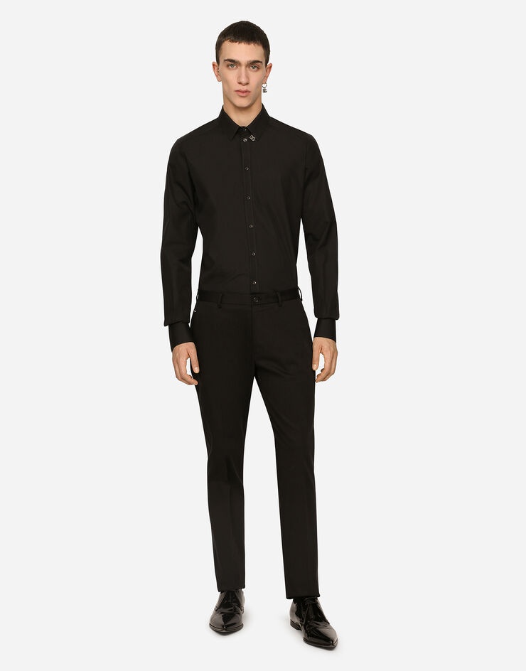 Stretch cotton pants with branded tag - 5