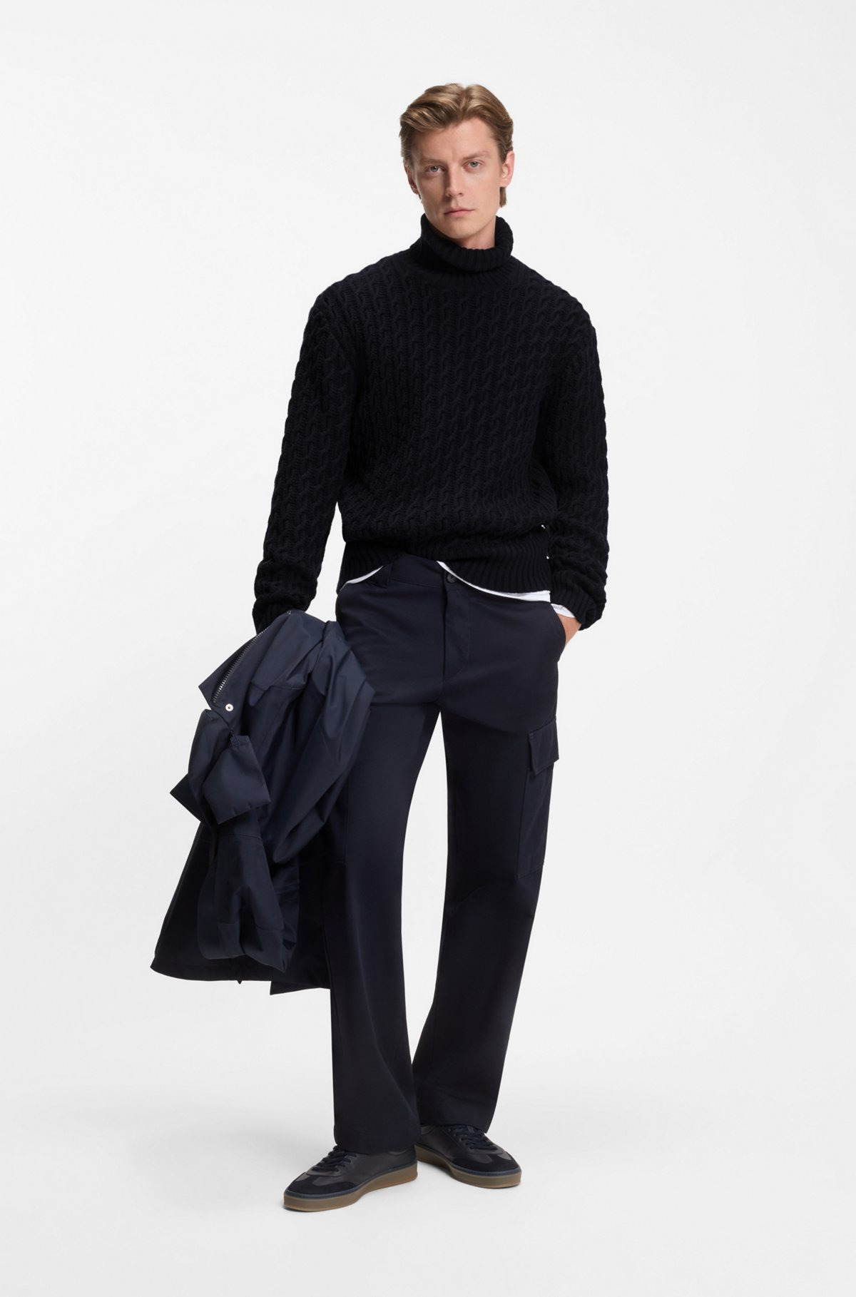 BECKHAM X BOSS CABLE-KNIT SWEATER IN WOOL AND CASHMERE - 4