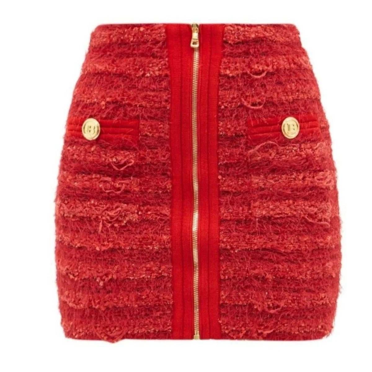 Zipped Tweed Mini Skirt - 1