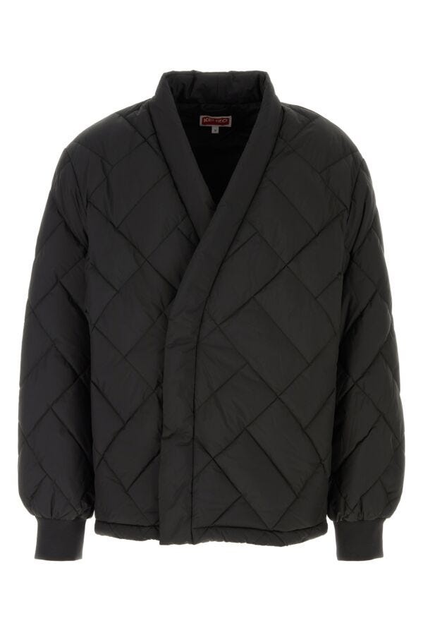 Black polyester down jacket - 1