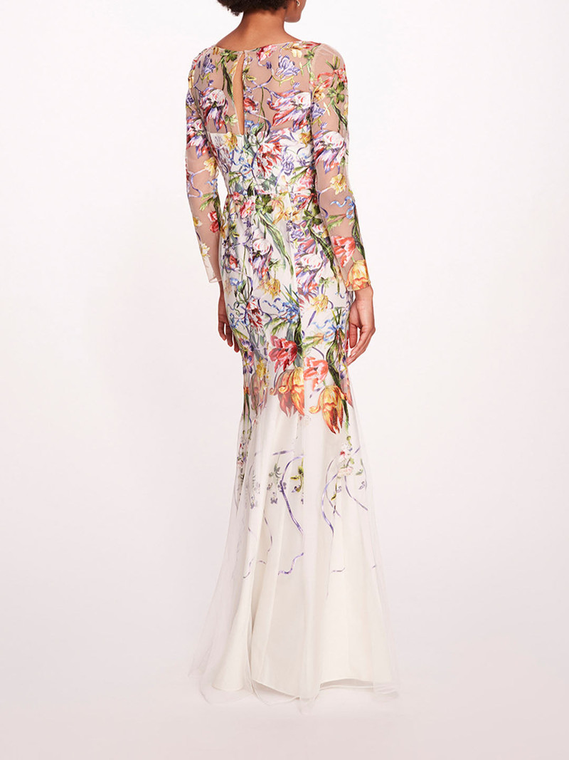 Marchesa RIBBONS LONG SLEEVE GOWN outlook