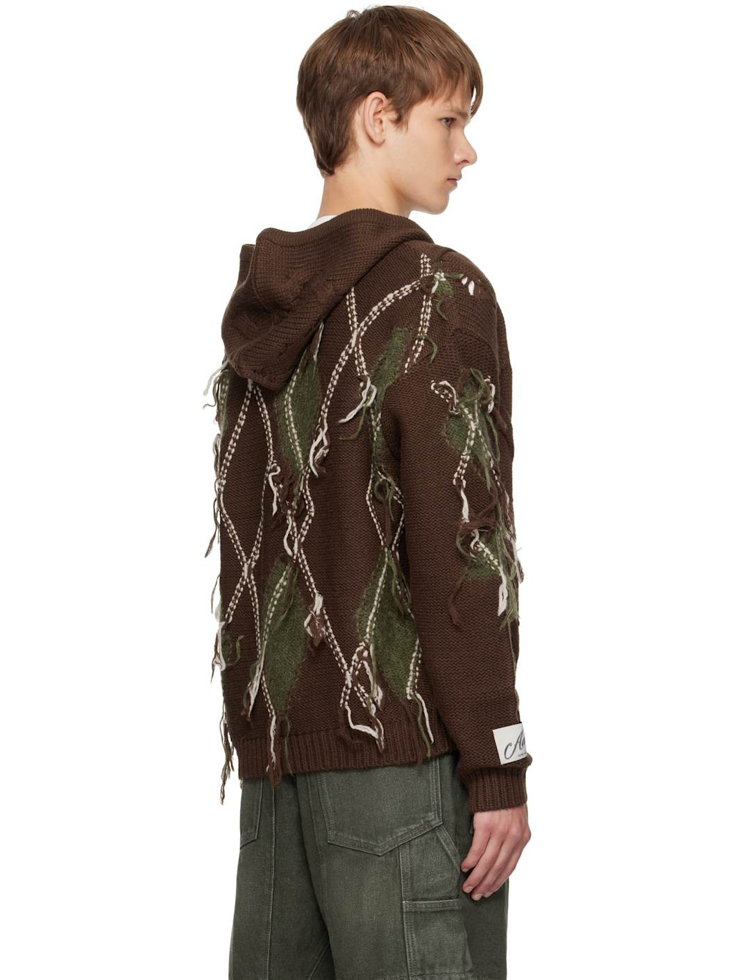 Brown Argyle Fisherman Zip-Up Hoodie - 3