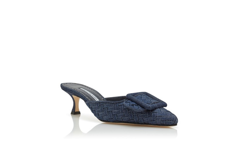 Dark Blue Chambray Buckle Detail Mules 3