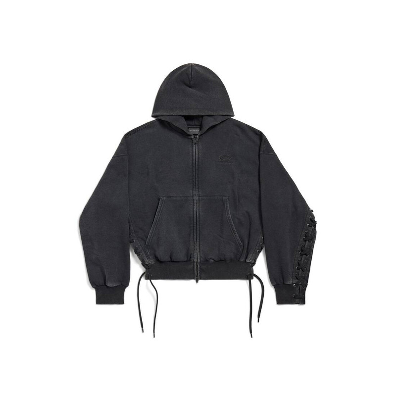 Women's Loop Sports Icon Lace-up Hoodie in Faded Black 1