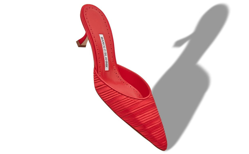 Manolo Blahnik Red Satin Pointed Toe Mules outlook