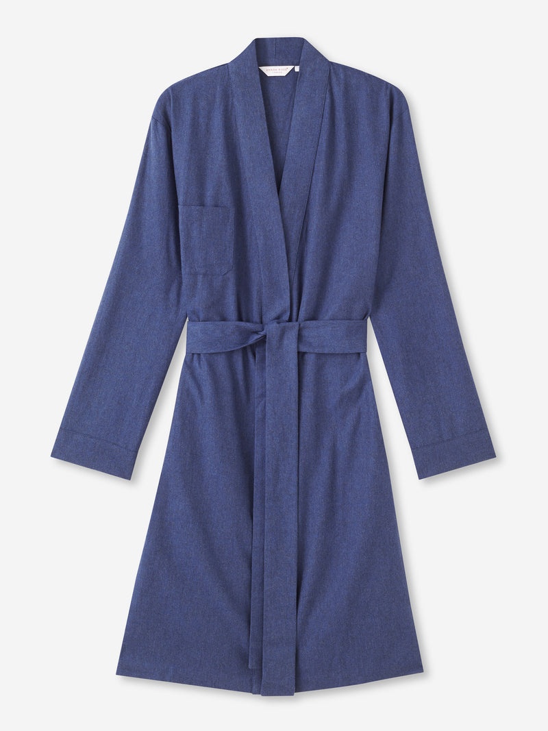 Women's Dressing Gown Balmoral 3 Brushed Cotton Navy - 1