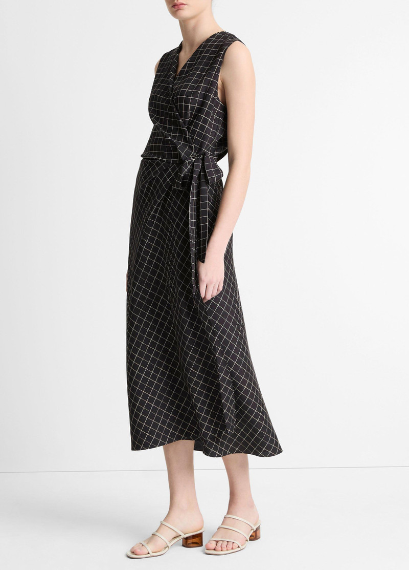 Trellis Plaid Draped Sleeveless Wrap Dress 2