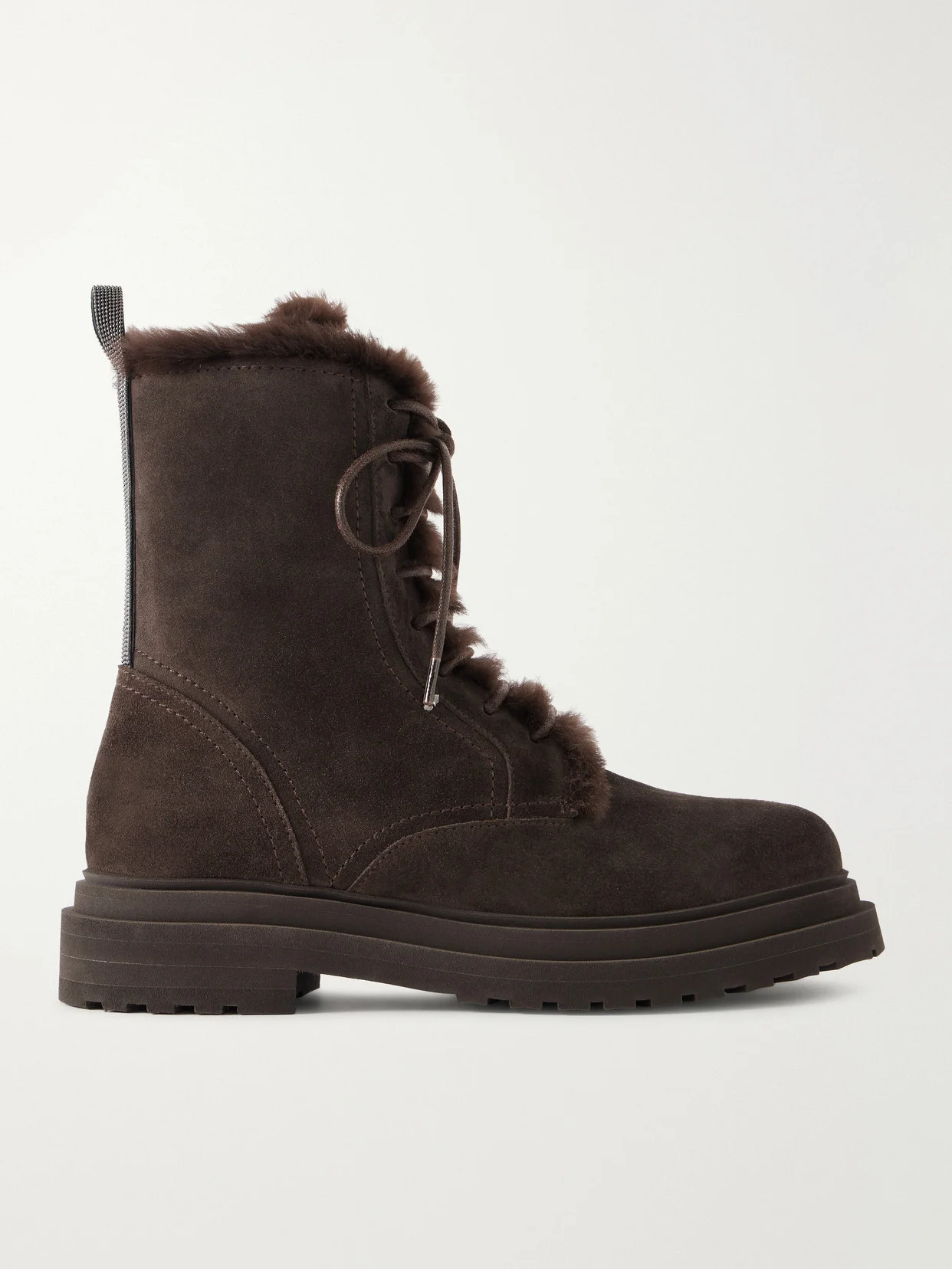 Bead-embellished Shearling-lined Suede Ankle Boots - 1