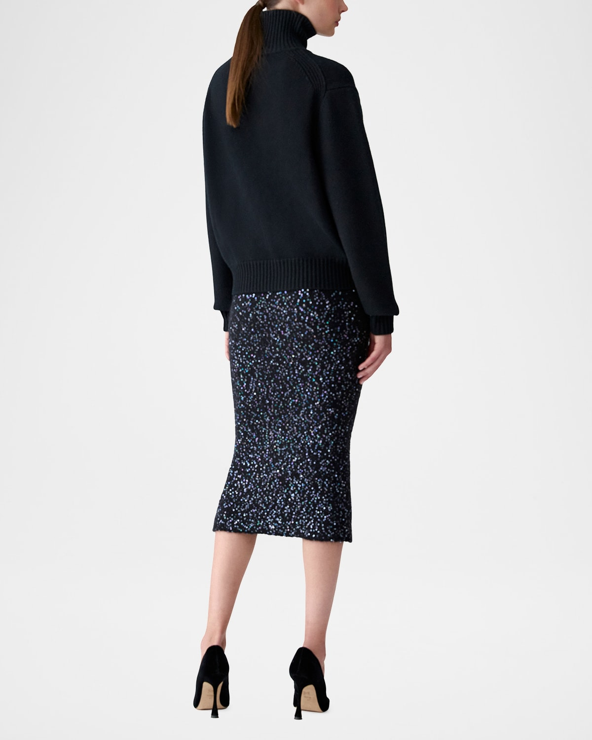 Turtleneck Paillette Rose Wool-Cashmere Sweater - 3