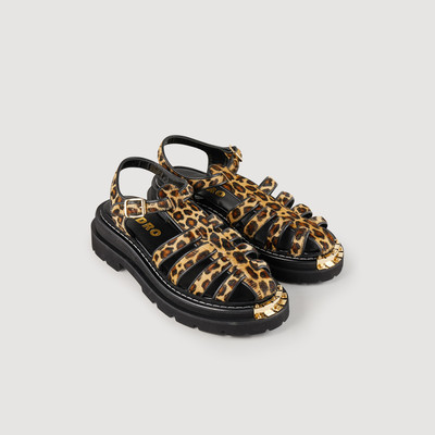Sandro Leopard-effect leather sandals outlook