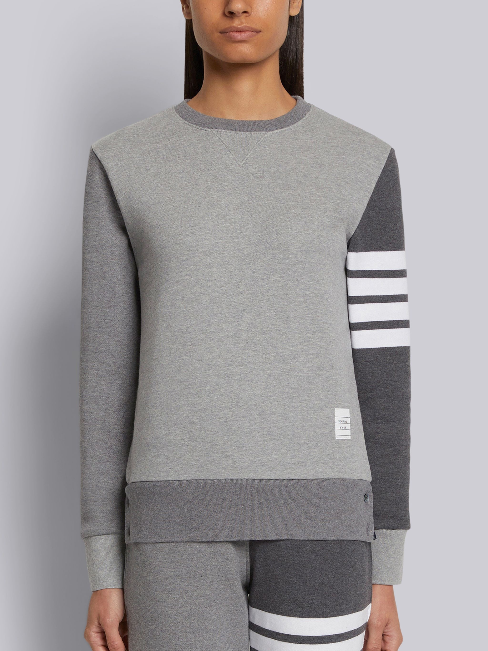 Tonal Grey Classic Loop Back Relaxed Crewneck 4-Bar Sweatshirt - 1