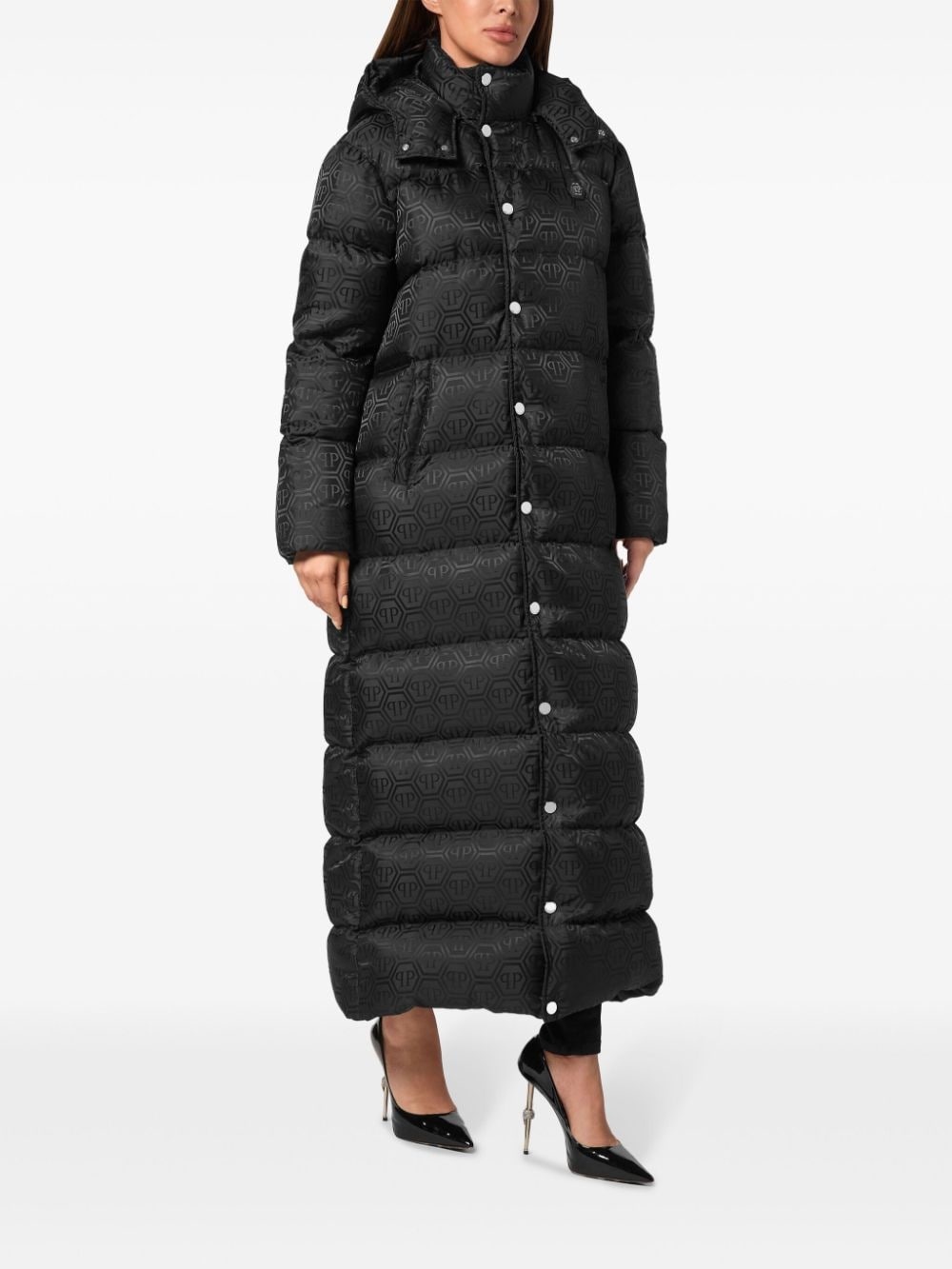 monogram-pattern padded coat - 2