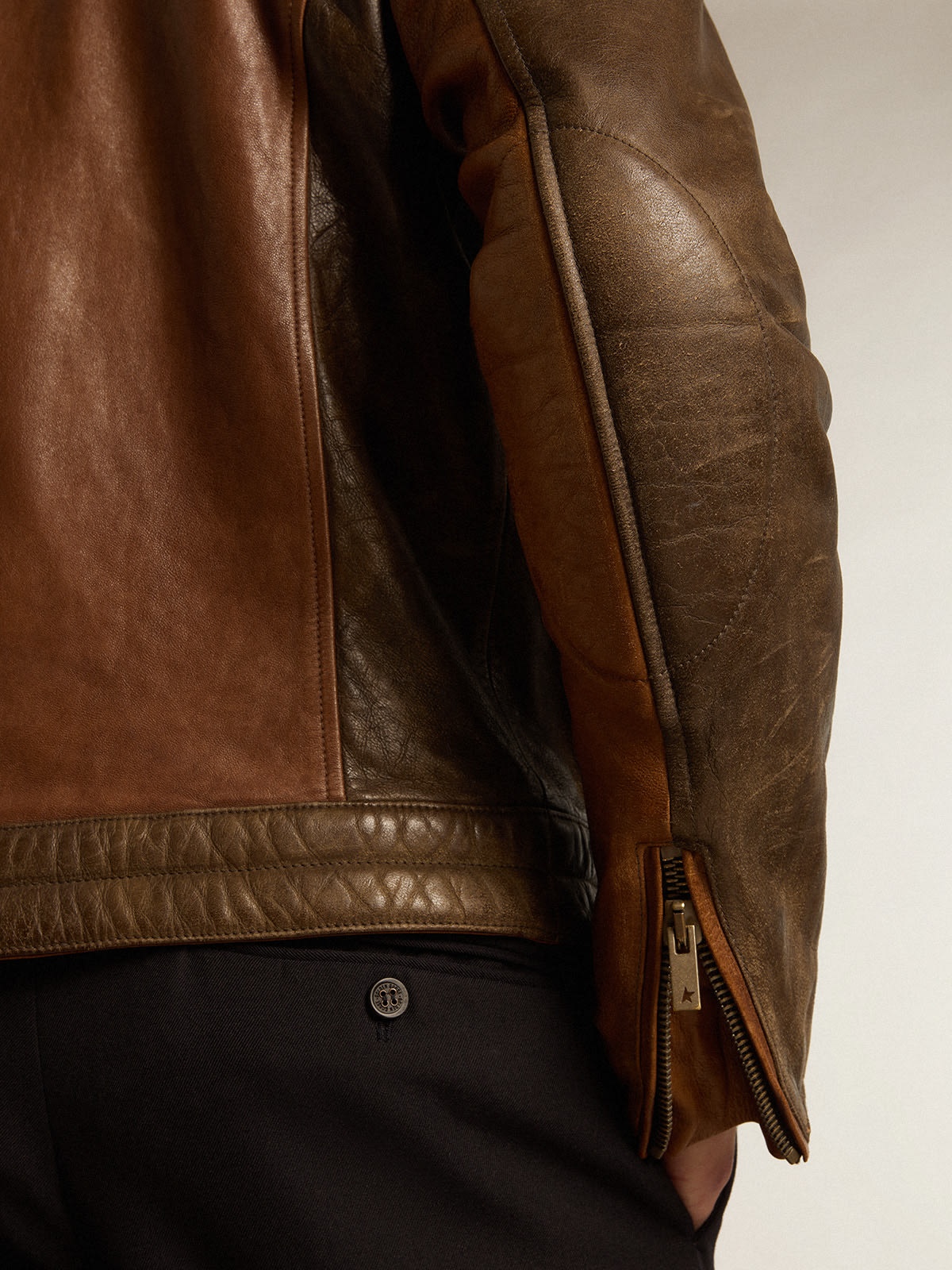 Biker-inspired brown nappa leather jacket - 5