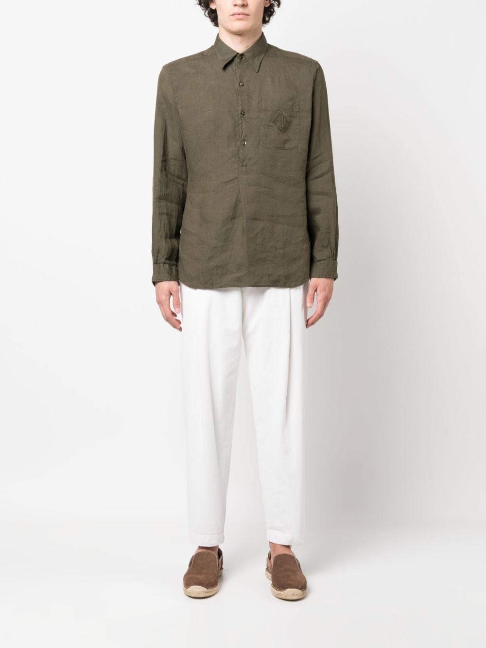 logo-embroidered linen shirt - 2