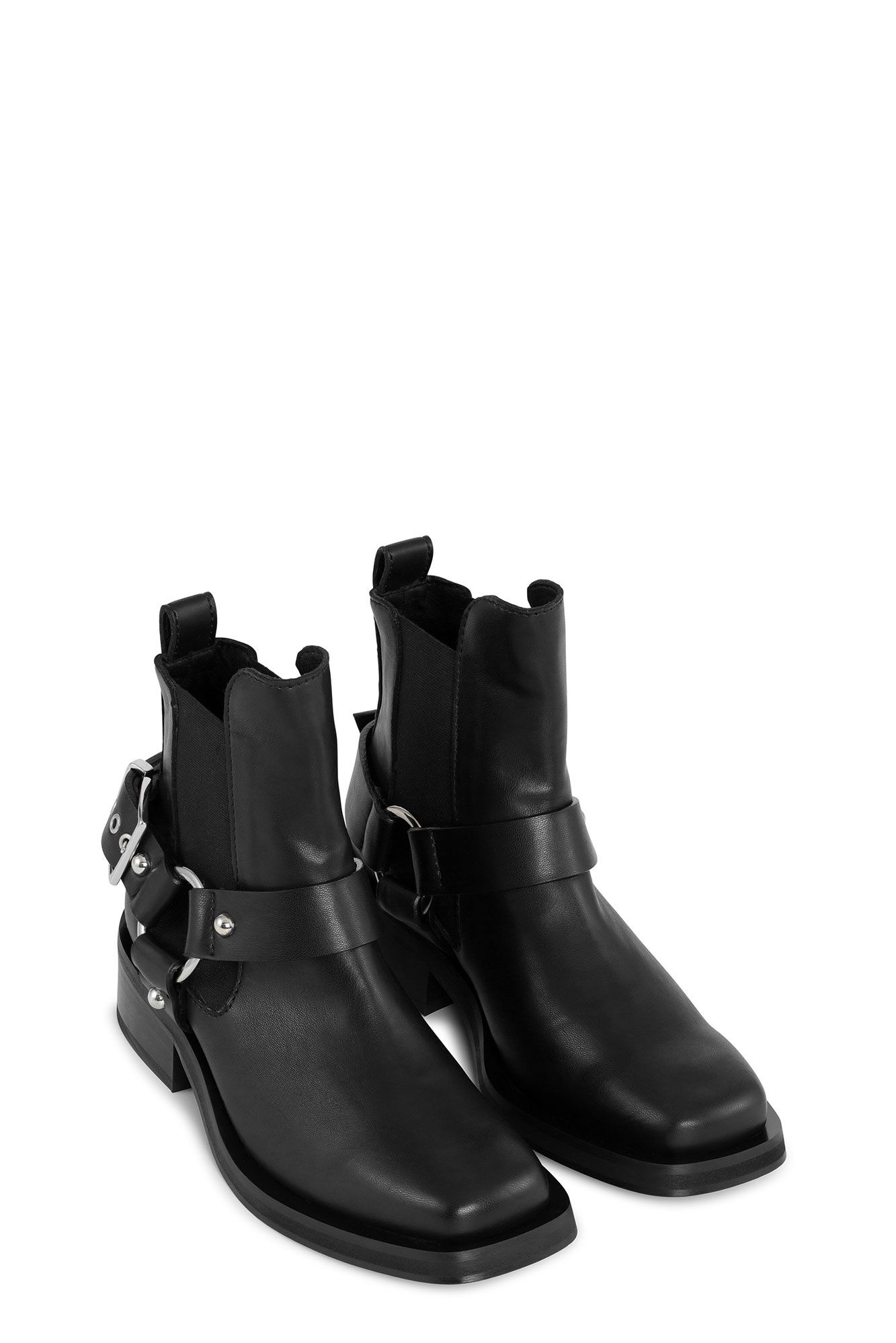 BLACK LOW CUT BIKER CHELSEA BOOTS - 2