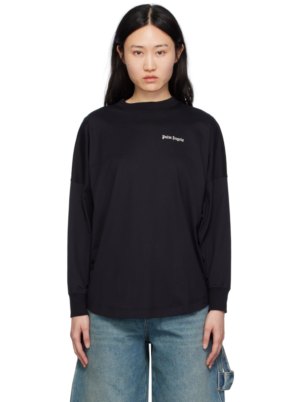 Black Embroidered Long Sleeve T-Shirt - 1