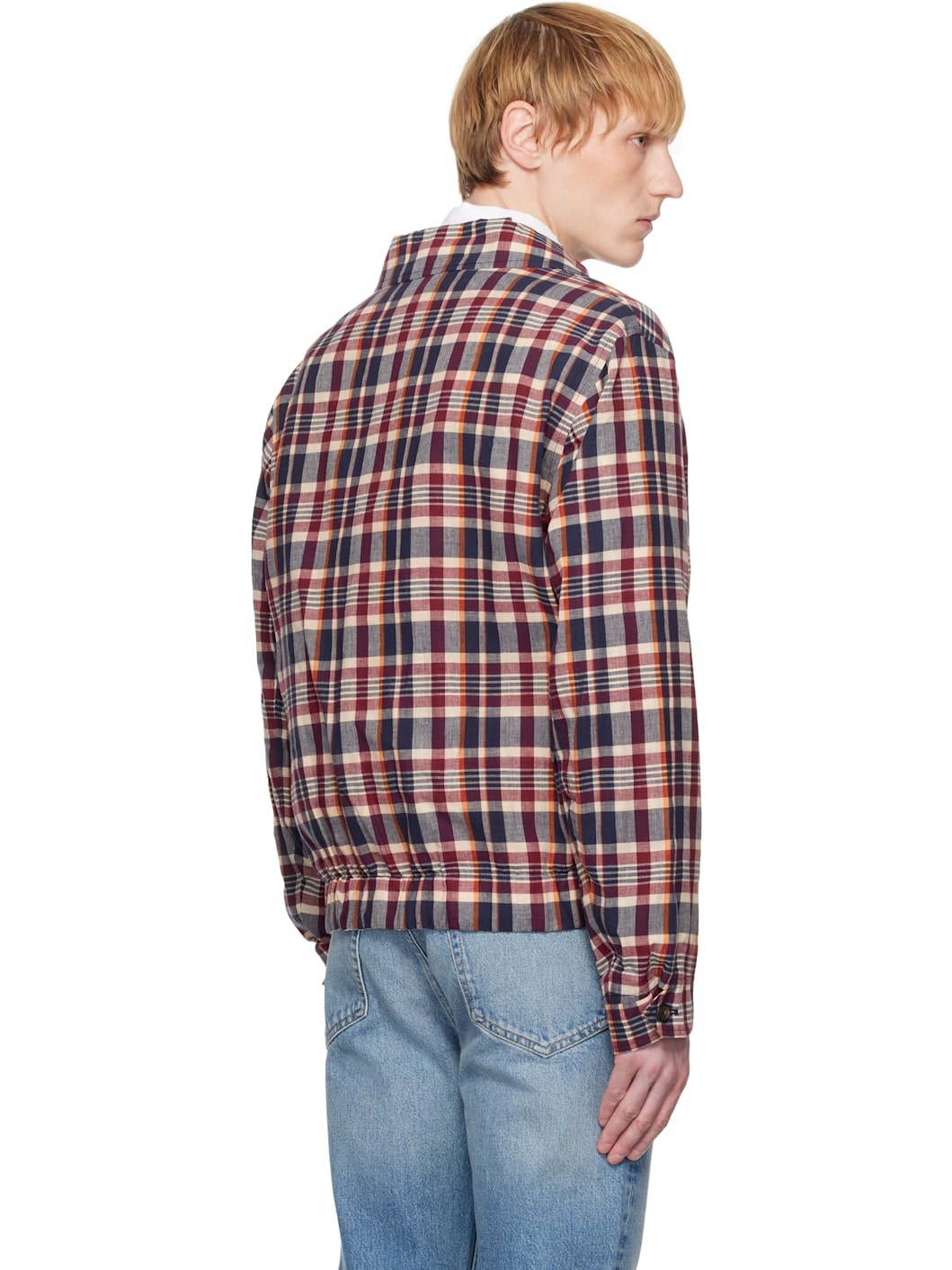 Red & Navy Waxed Madras Tennis Jacket - 3