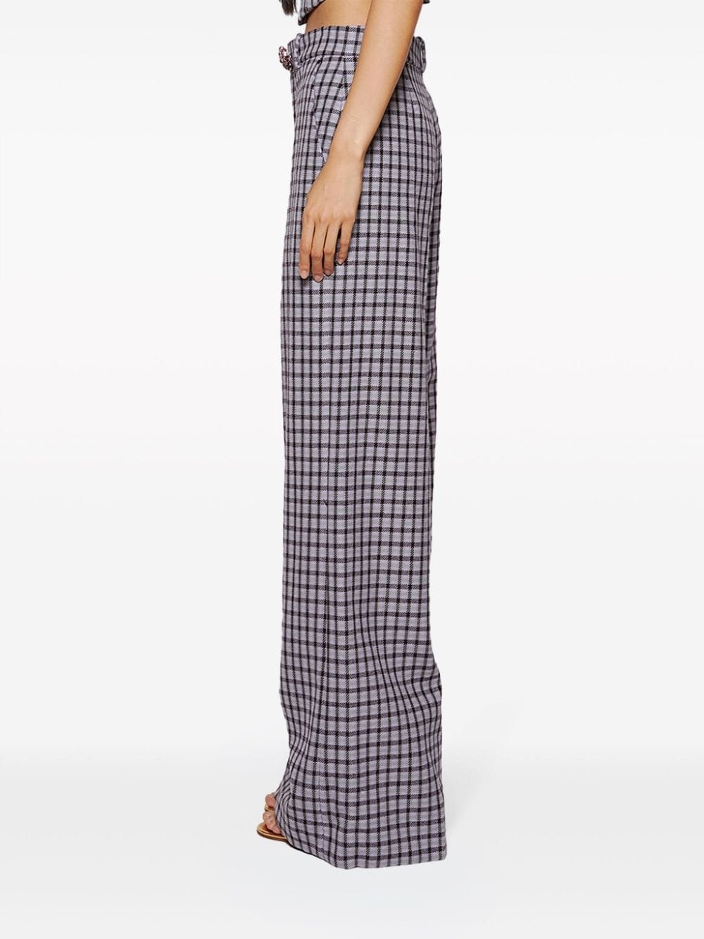 checked wide-leg trousers - 4