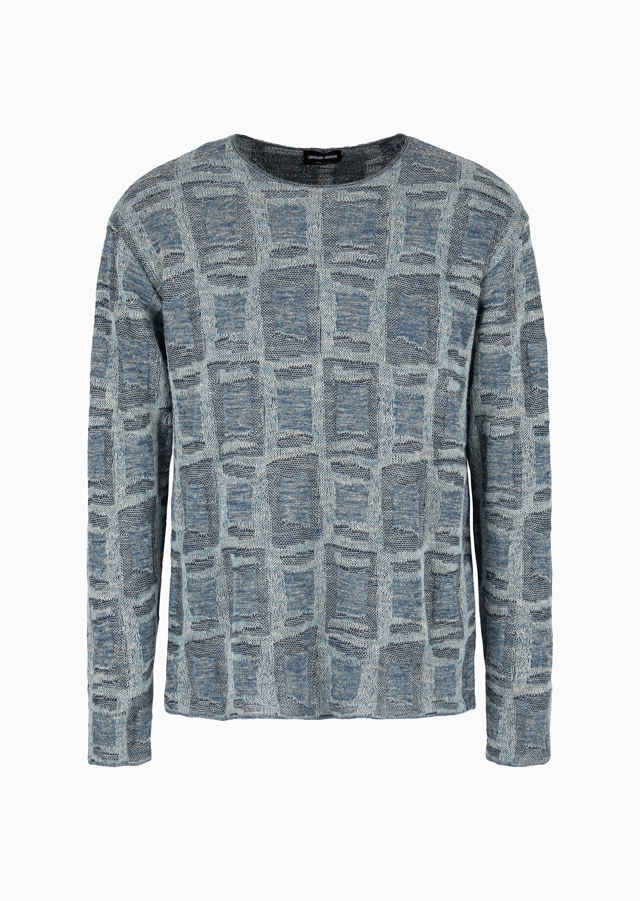 Jacquard linen and virgin-wool blend crew-neck jumper - 1