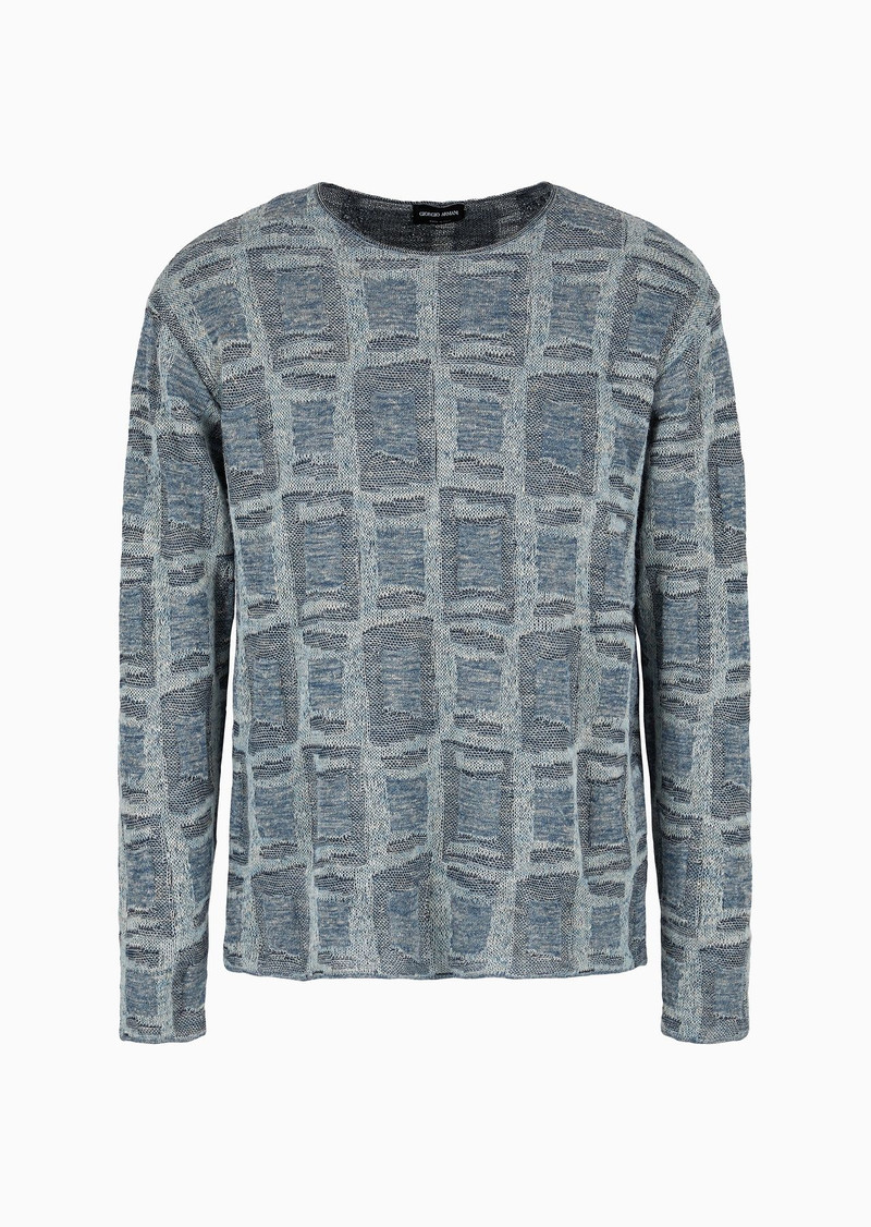 Jacquard linen and virgin-wool blend crew-neck jumper 1