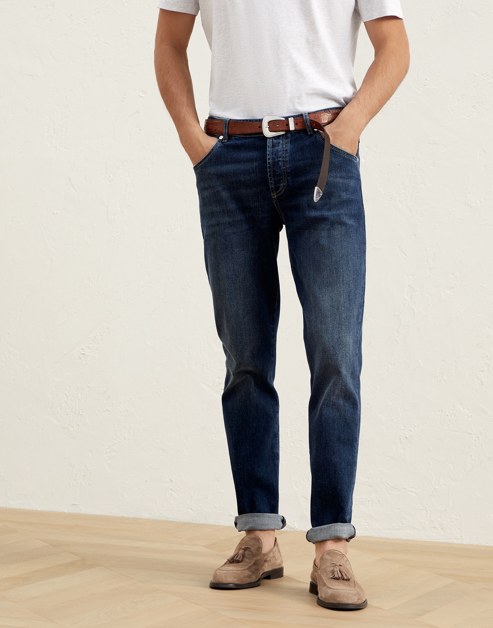 Comfort denim slim fit five-pocket trousers - 1