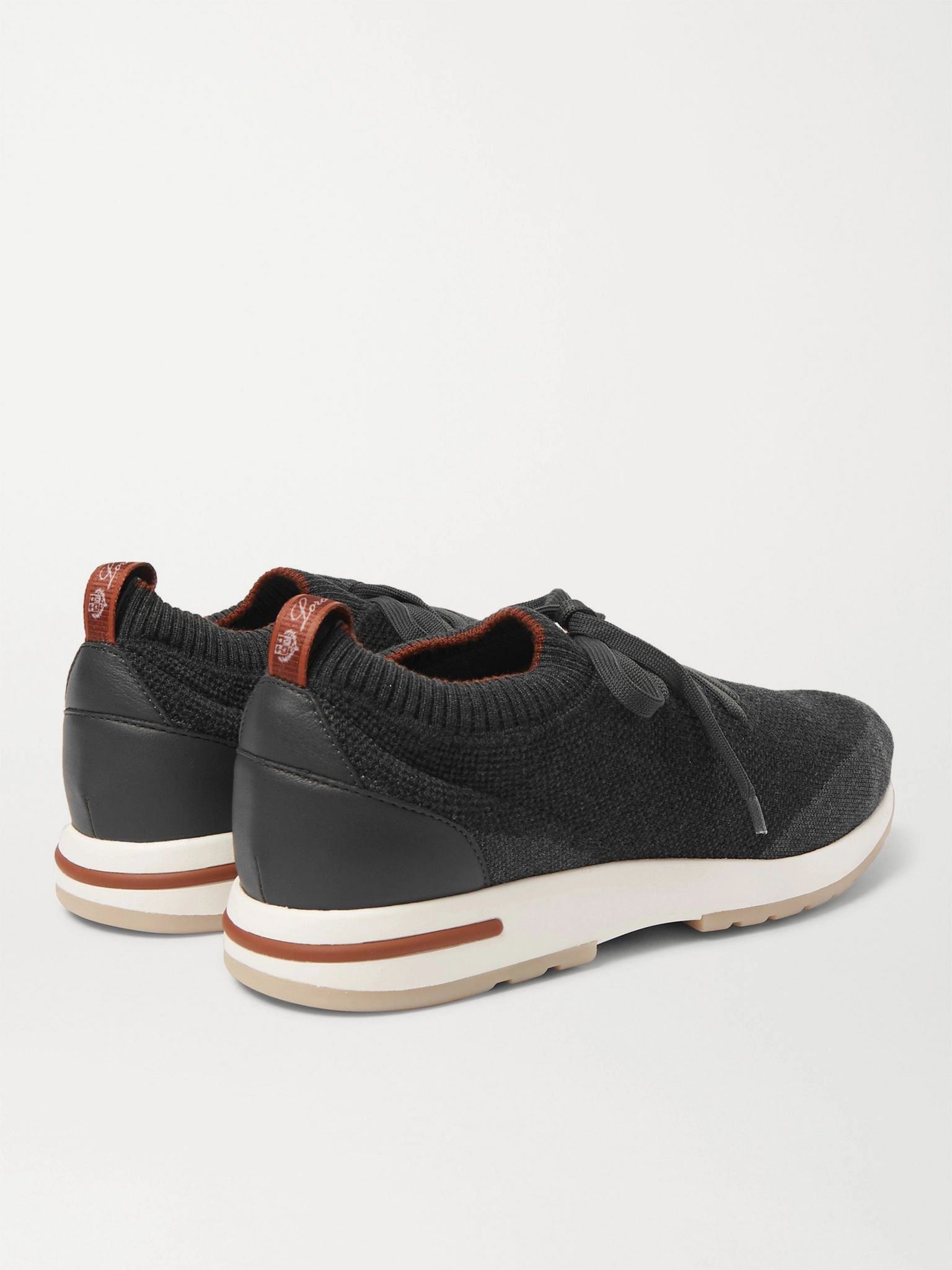 360 Flexy Walk Leather-Trimmed Knitted Wish Wool Sneakers Gray - 4