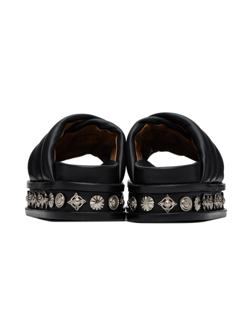 Black Embellished Leather Sandals - 2