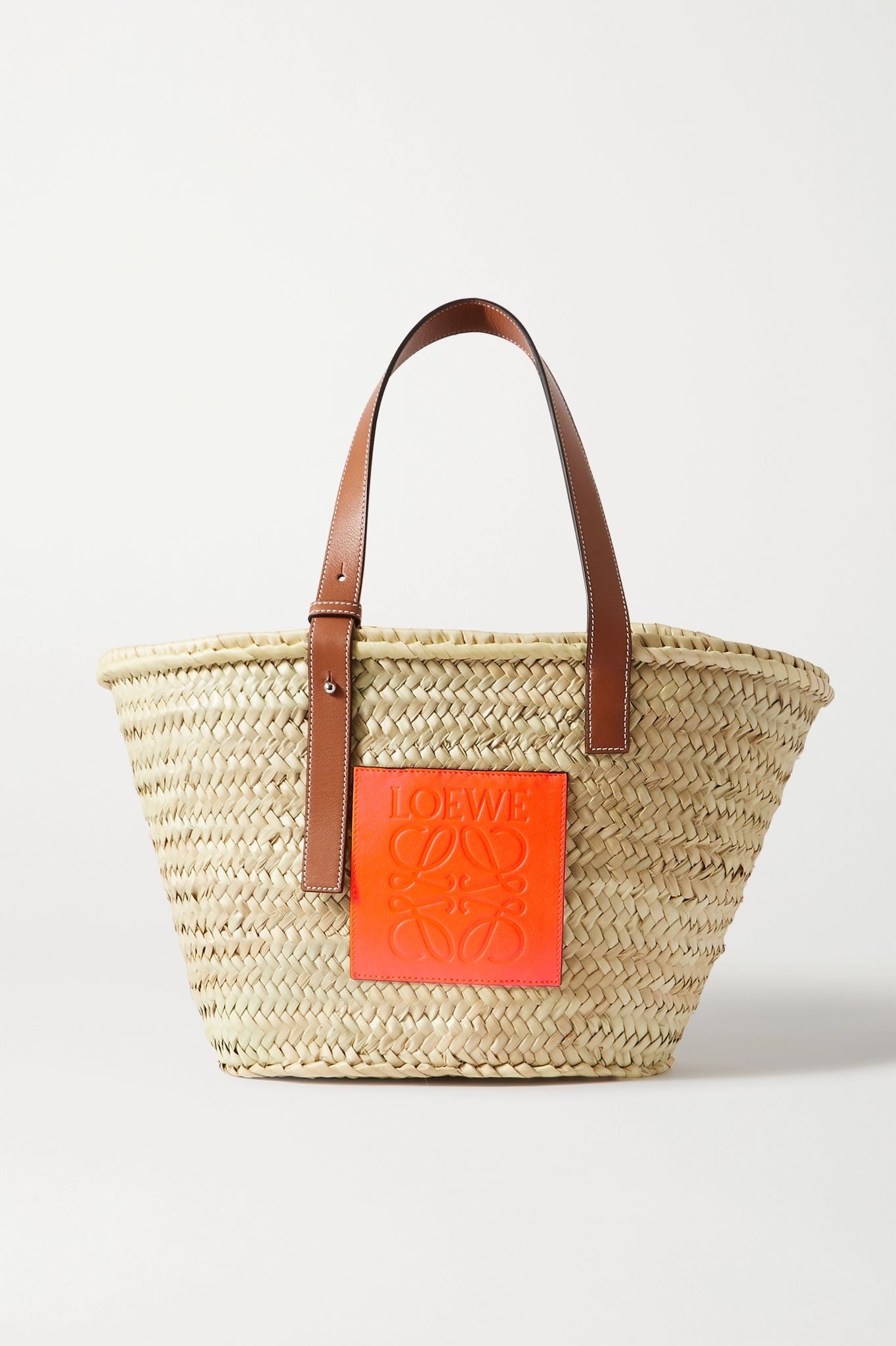 + Paula's Ibiza medium leather-trimmed woven raffia tote - 1