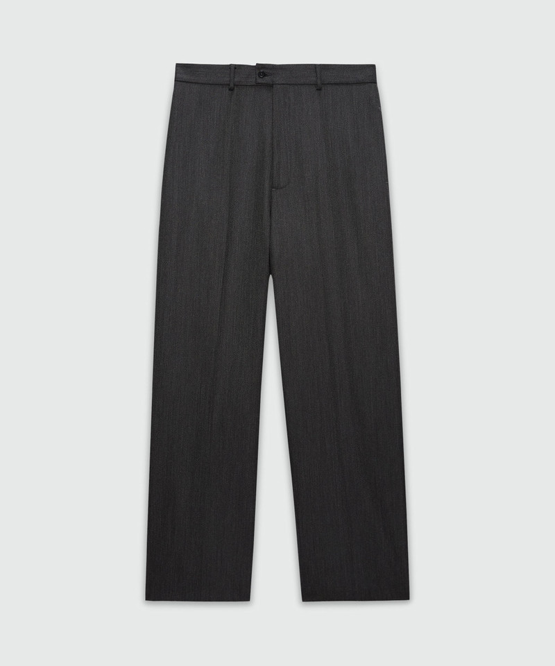 Wide-leg anthracite wool twill trousers 1
