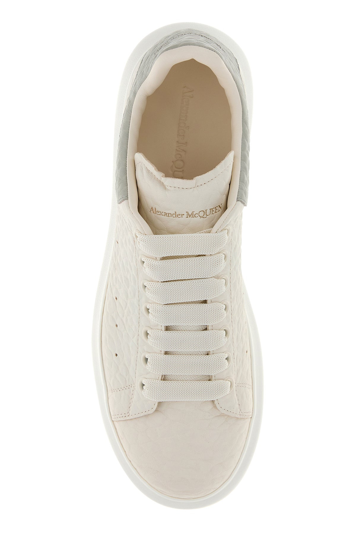 Ivory leather sneakers with grey leather heel - 4