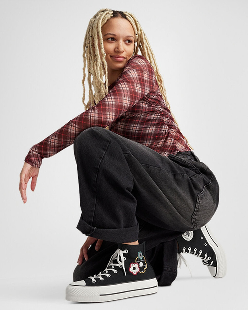 Chuck Taylor 모든 스타 리프트 플랫폼 꽃 패치 워크 10