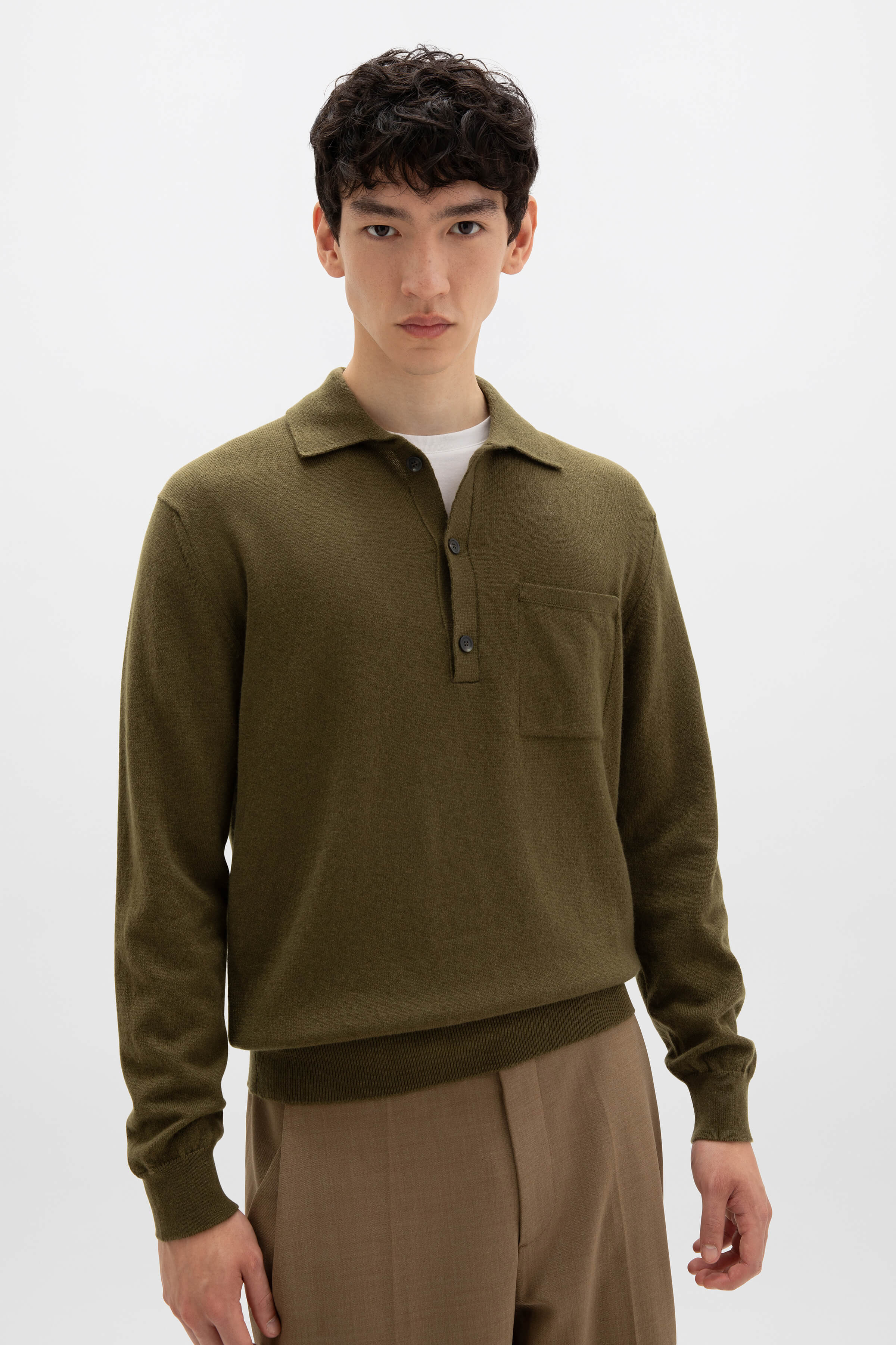 Cashmere Long Sleeve Green Poloshirt - 3