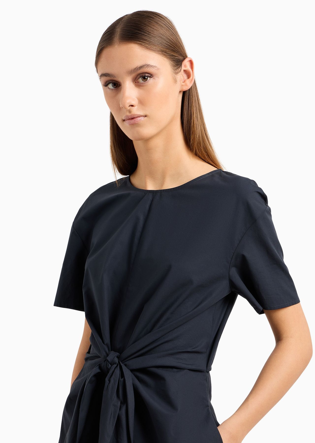 Short-sleeved poplin shirt dress with sash - 9