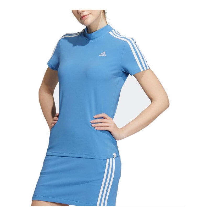 (WMNS) adidas 3-Stripes Mock Neck T-Shirt 'Blue White' HA0211 - 2