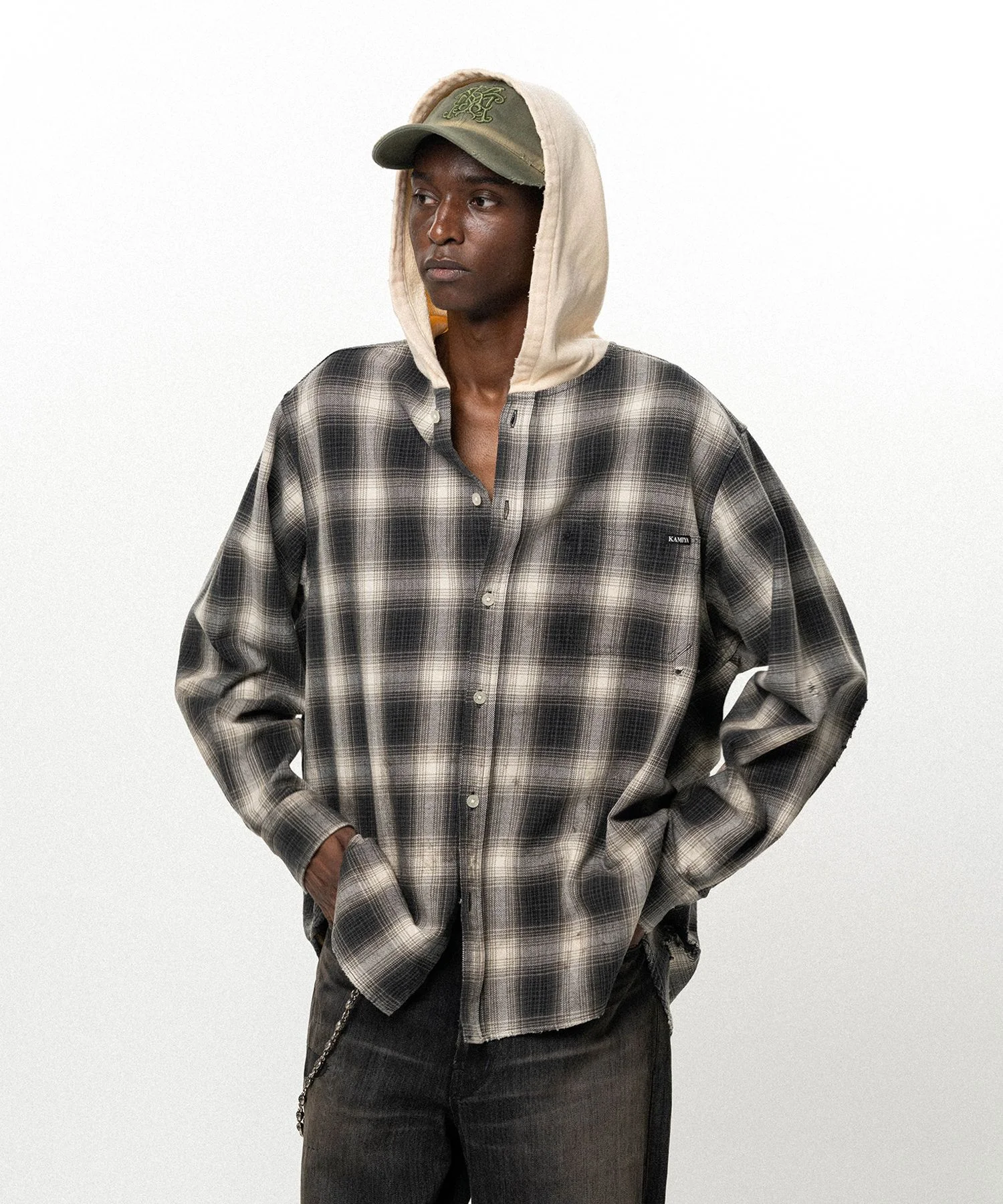 OG Check Sun-Faded Hooded Shirt - 1