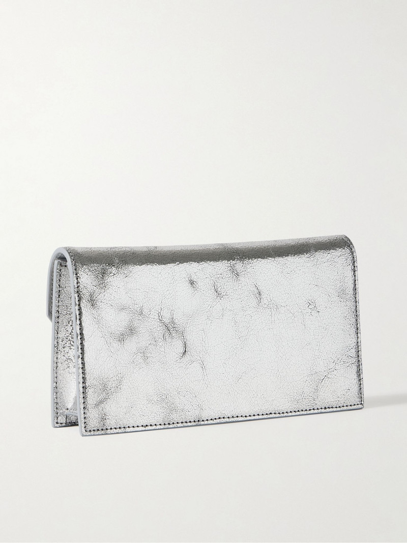 Loubi54 embellished metallic cracked-leather shoulder bag Silver 3