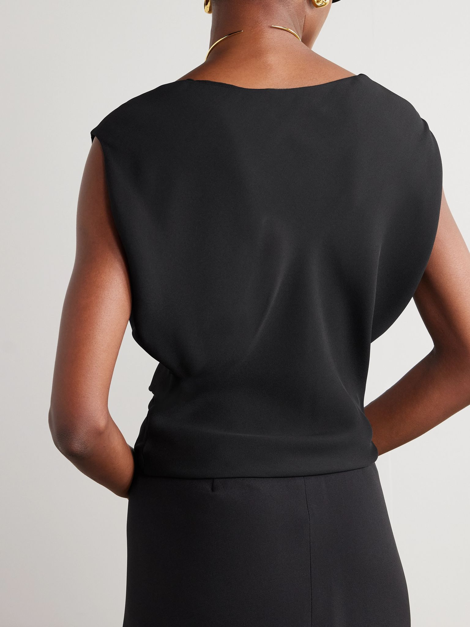 Cristyn gathered silk crepe de chine top Black - 3