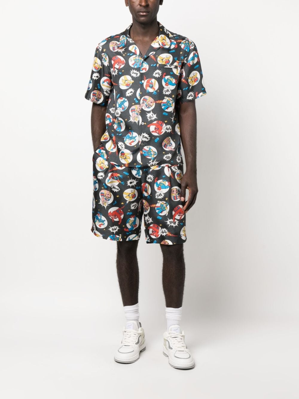 comic-print silk shorts - 2
