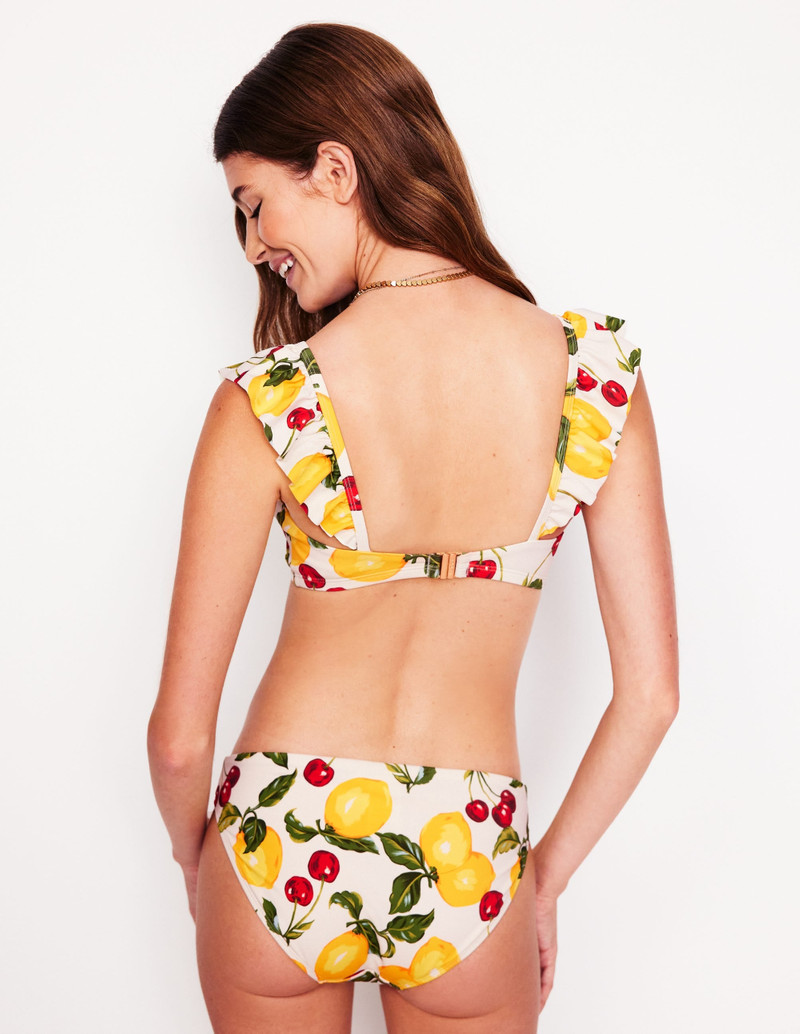 Evia Ruffle Bikini Top-Ivory, Cherries and Lemons 4