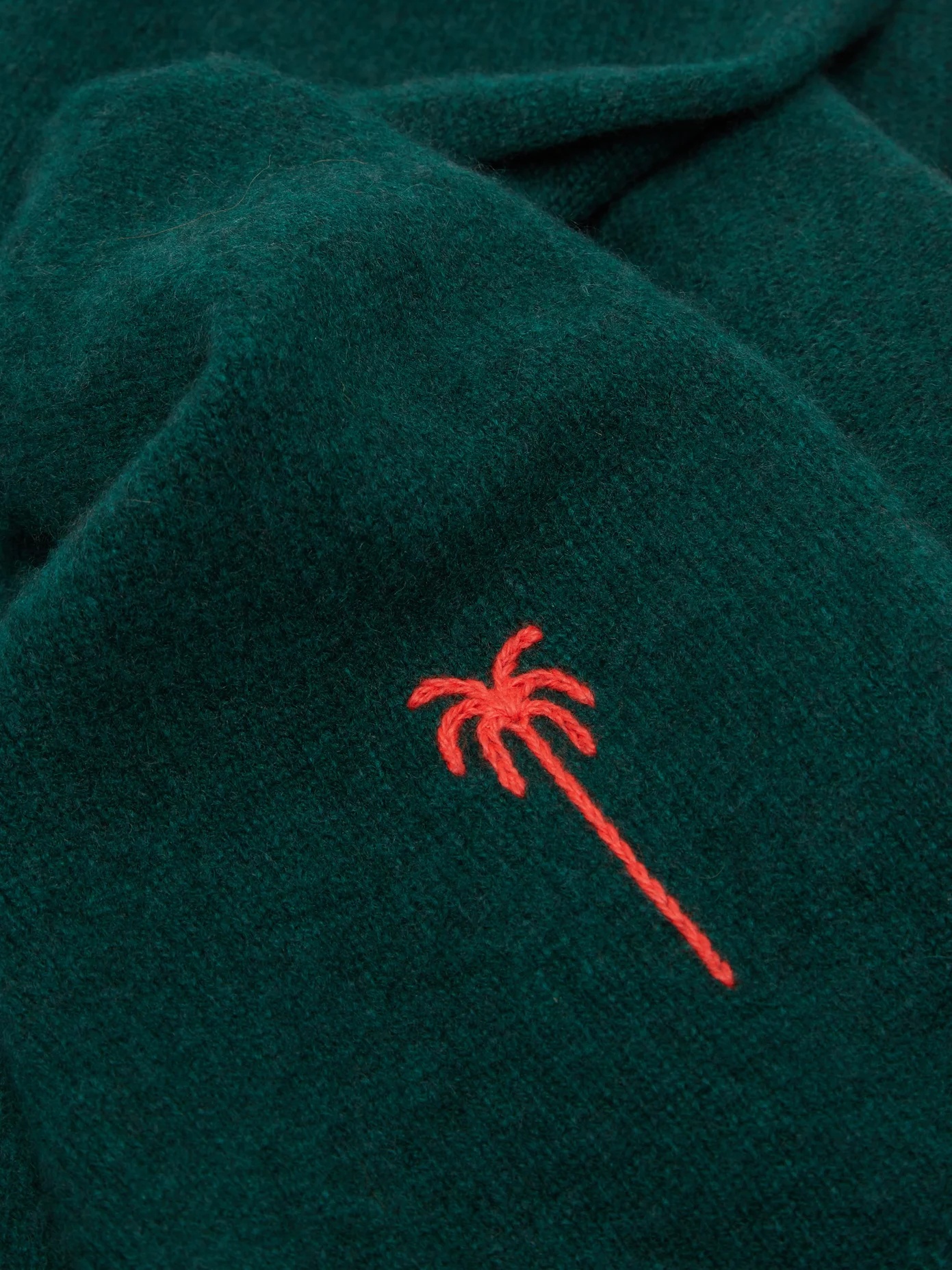 Palm tree-embroidered cashmere scarf - 5