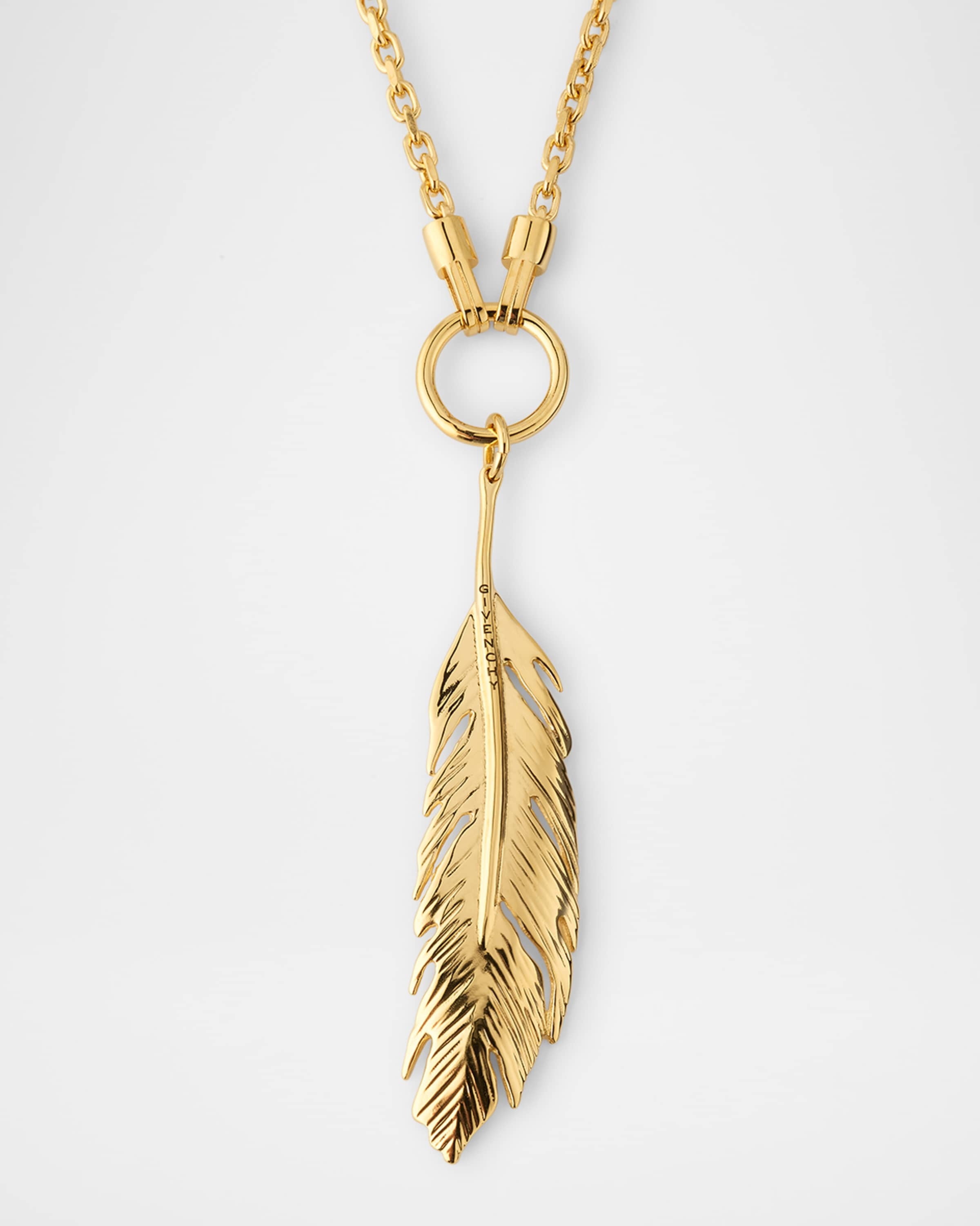 Men's Small Gold-Tone Feather Pendant Necklace - 1