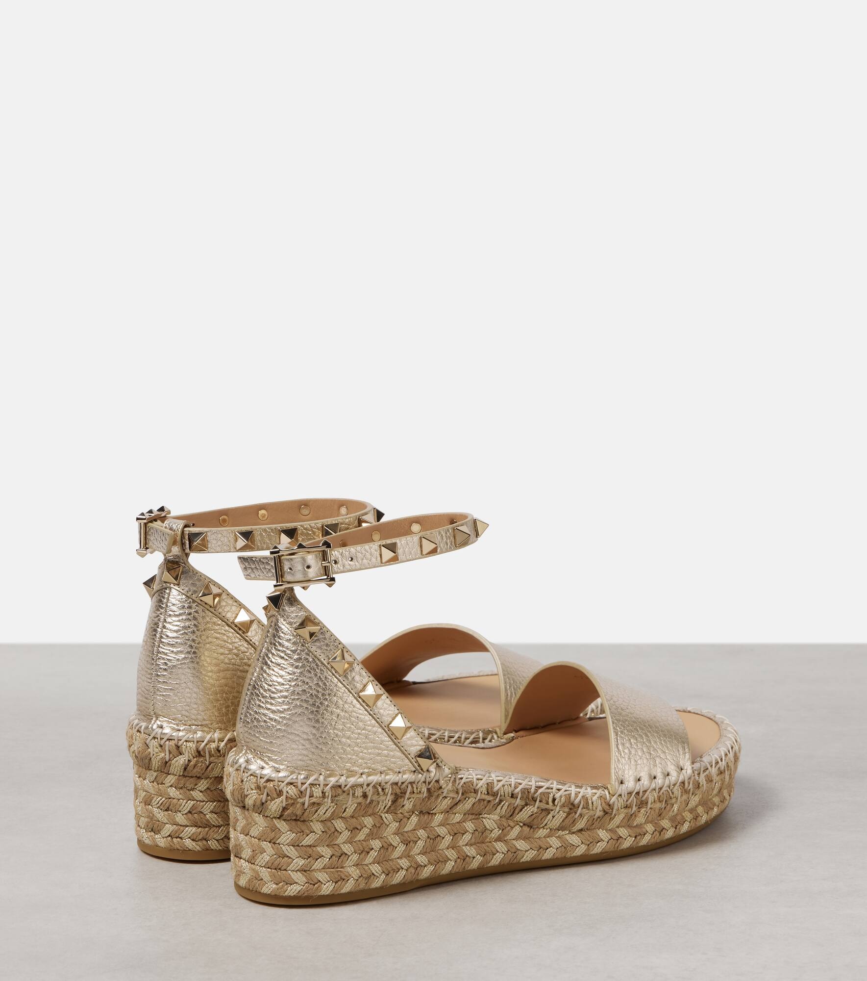 Rockstud metallic leather espadrille sandals - 3