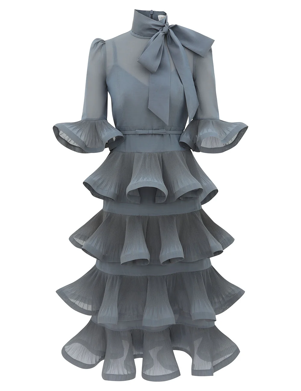 PLEATED SLEEVED MIDI DRESS - 1